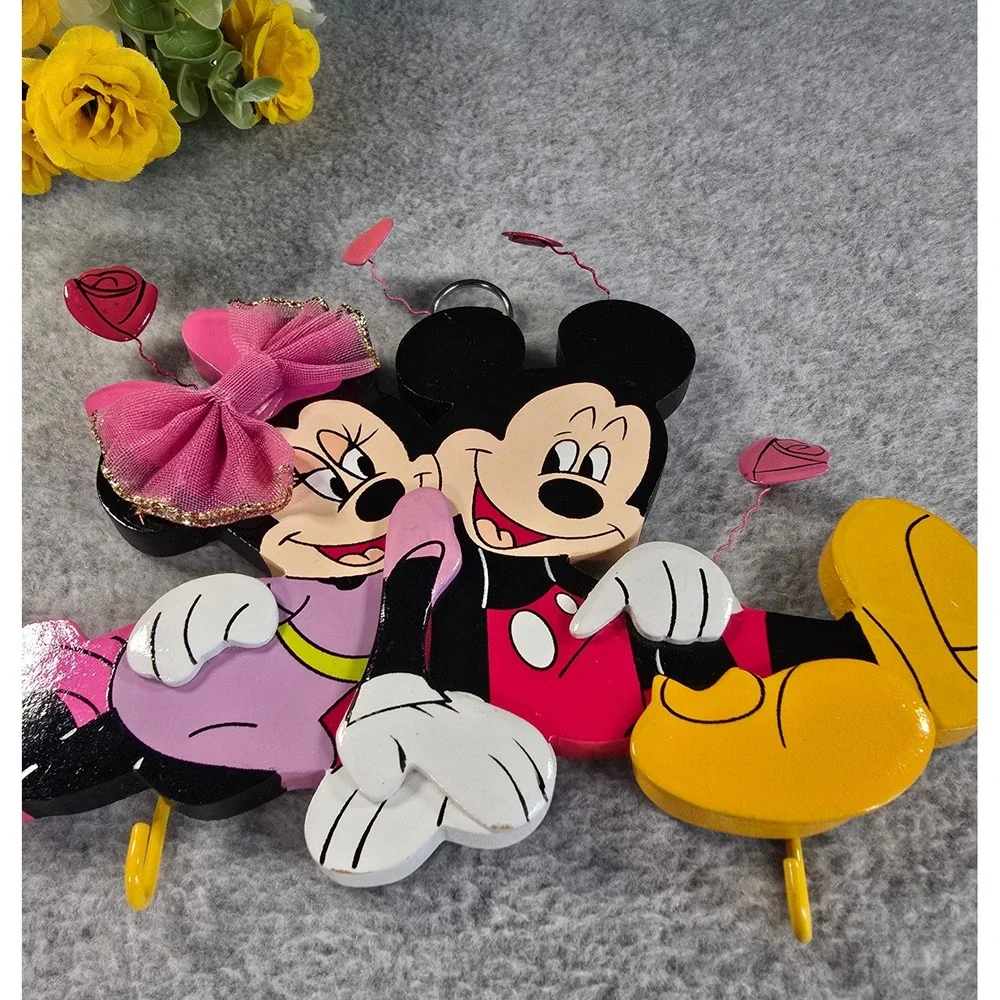 Disney Mickey and Minnie Mouse Wood Wall Hanging Key Holder Love Heart Decor Y2K